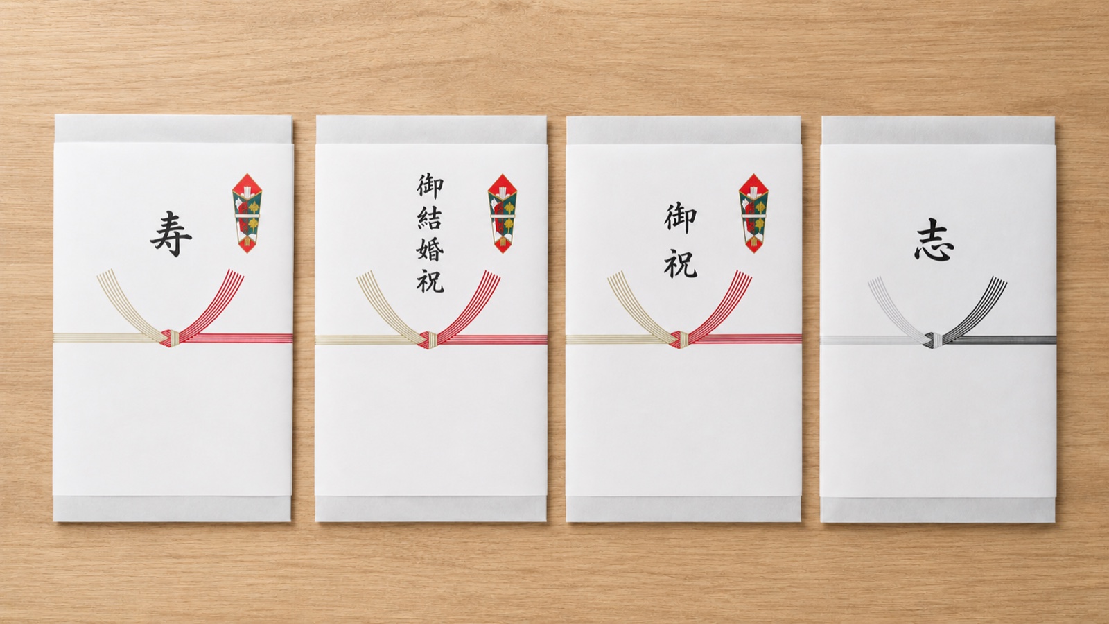 のし紙の例：寿・御結婚祝・御祝・志