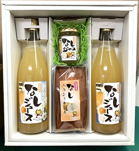 千葉県白井市の梨ギフトセット(梨ジュース720ml・梨ジャム・梨パウンドケーキ）
