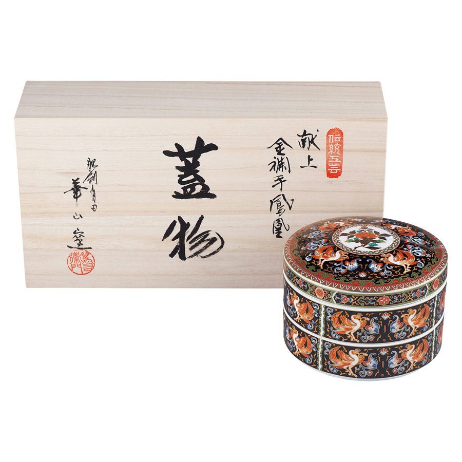 九谷焼 金襴手蓋物
